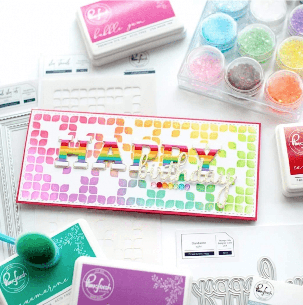 Pinkfresh Studio Leafy Squares stencil