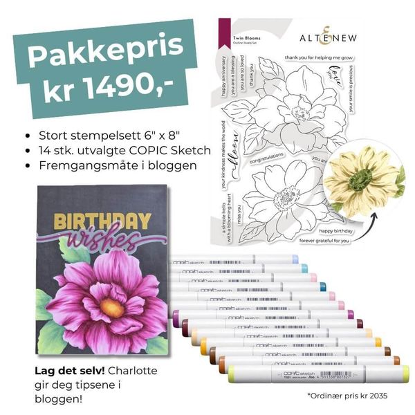 Hovedbilde Twin Blooms stempel- og tusjpakke COPIC